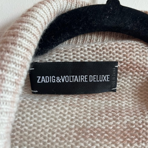 Zadig & Voltarie Deluxe Misti Print 100% Cashmere Beige Open Front Cardigan - Picture 6 of 13